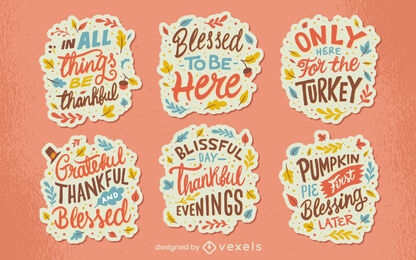 Thanksgiving lettering quotes stickers set