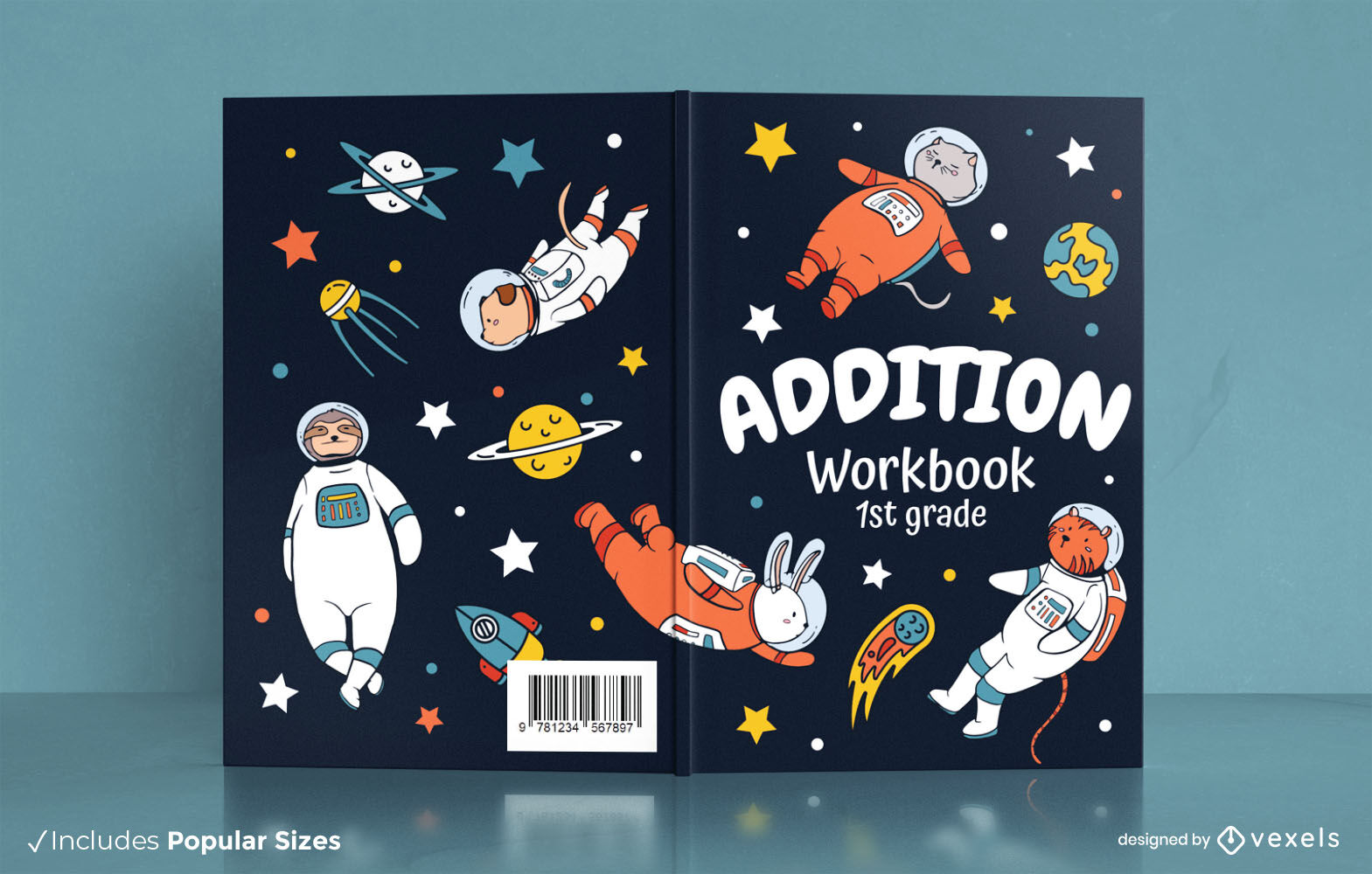 Diseño de portada de libro espacial de astronautas animales