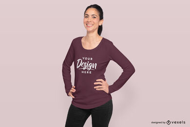 Modell mit Pferdeschwanz-Langarm-T-Shirt-Attrappe