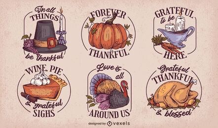 Thanksgiving food quotes badges set