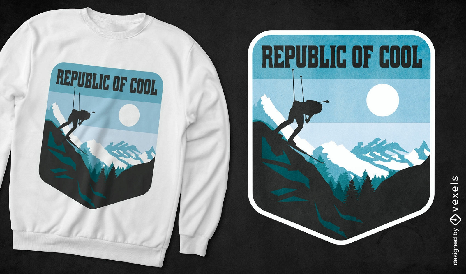 Design de camiseta de montanhas de esqui