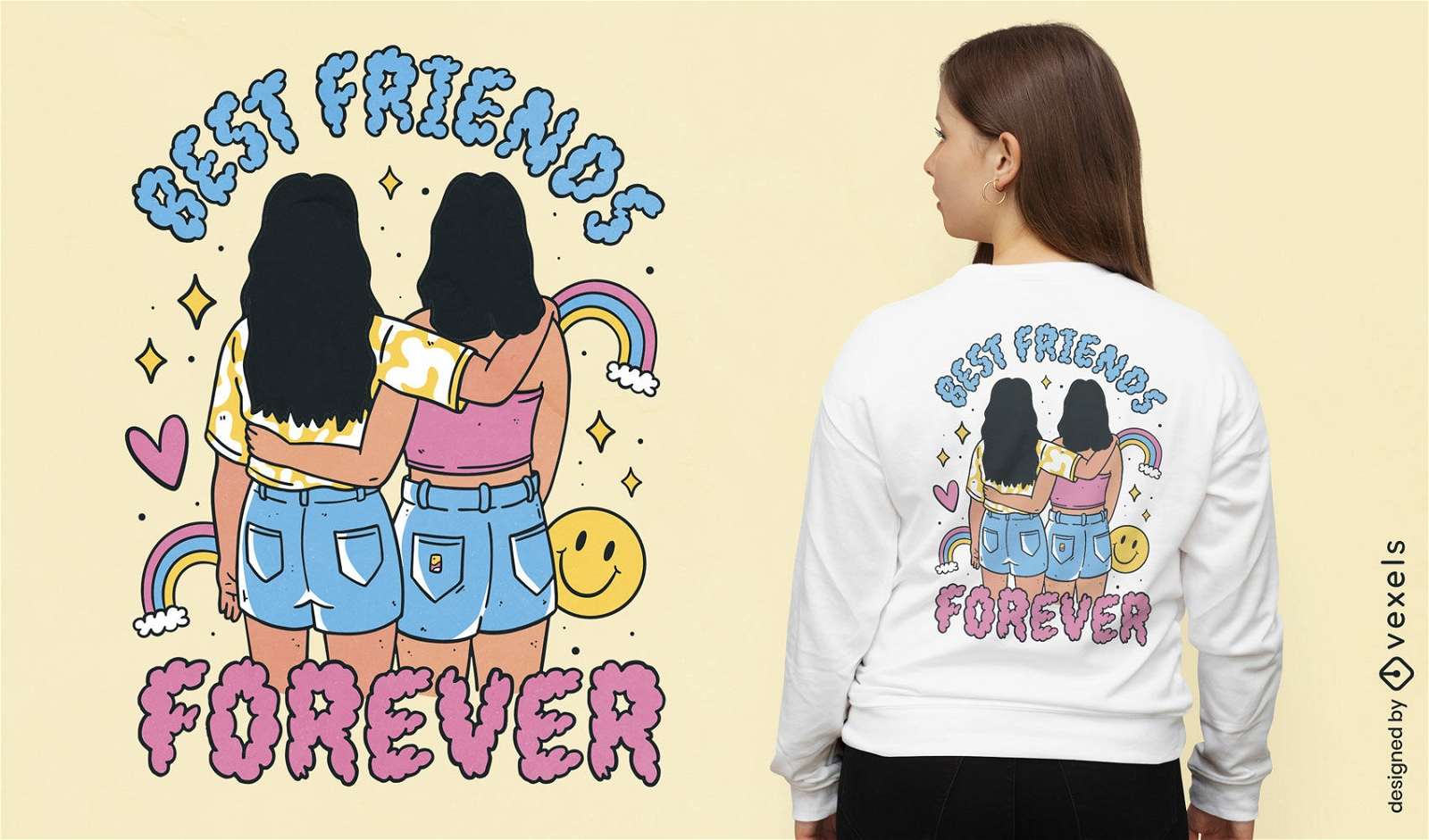 Melhores amigos abraçando design de camiseta
