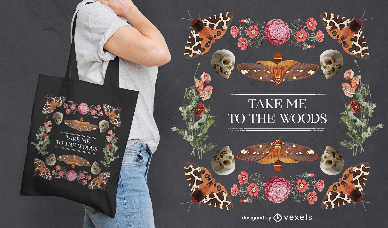 Design de bolsa de mandala de mariposa floral