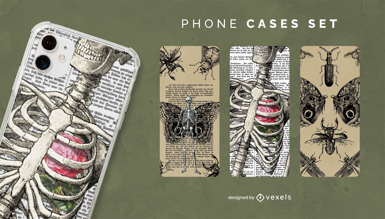 Conjunto de capas de telefone PSD de anatomia e bugs da academia escura