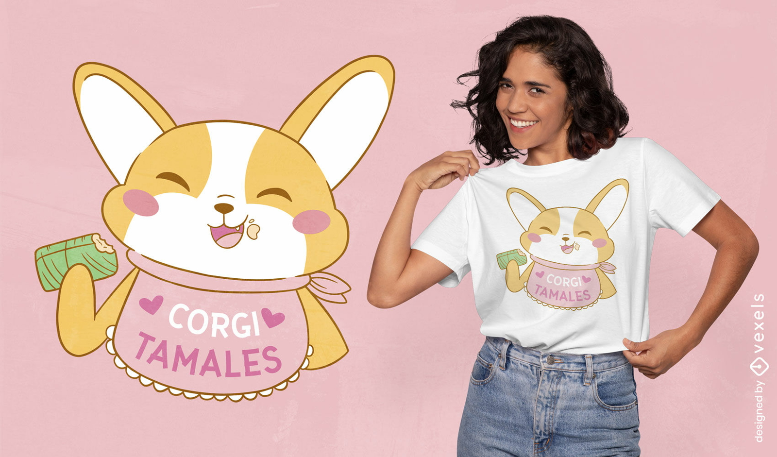 Diseño de camiseta de perro corgi comiendo tamales