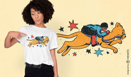Jockey montando um design de camiseta de gato