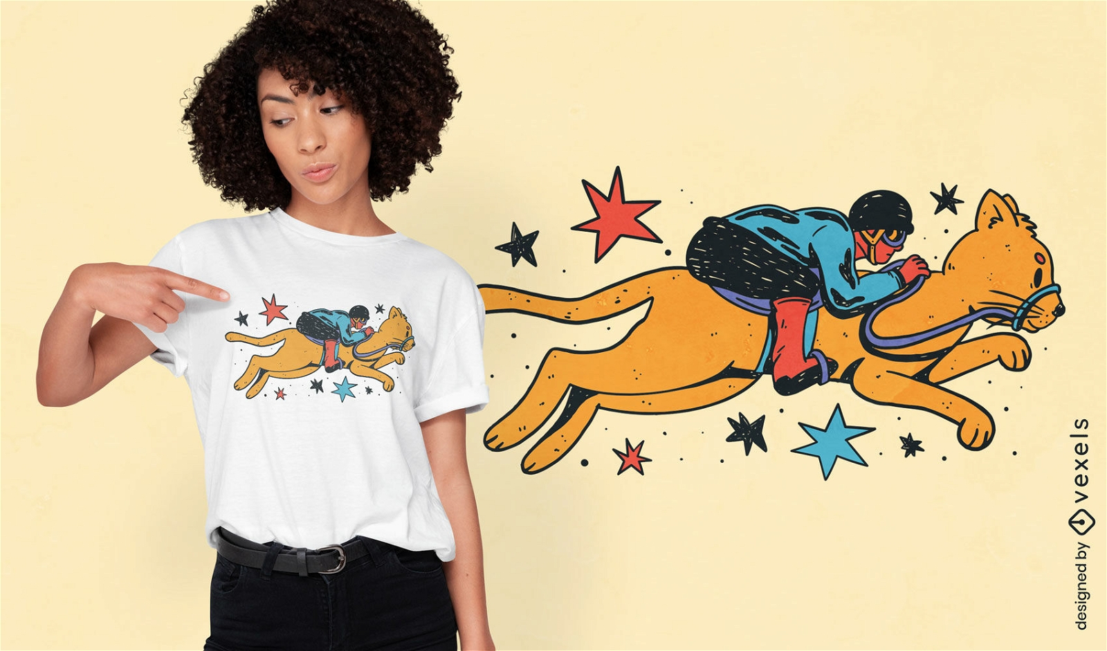Jockey riding a cat t-shirt design