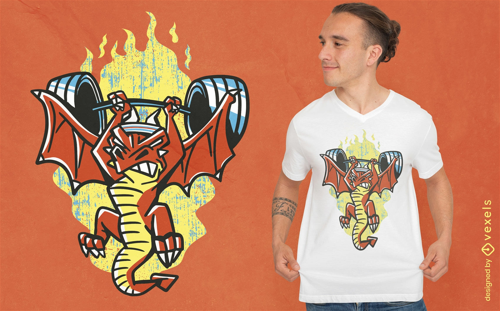 Diseño de camiseta de dragón de levantamiento de pesas.