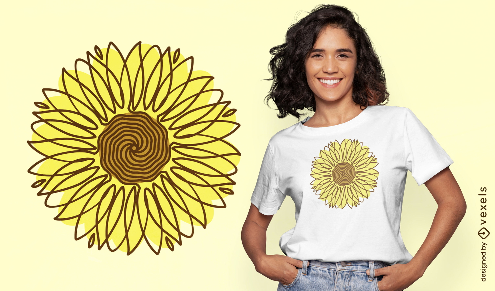 Diseño de camiseta de línea continua de girasol.