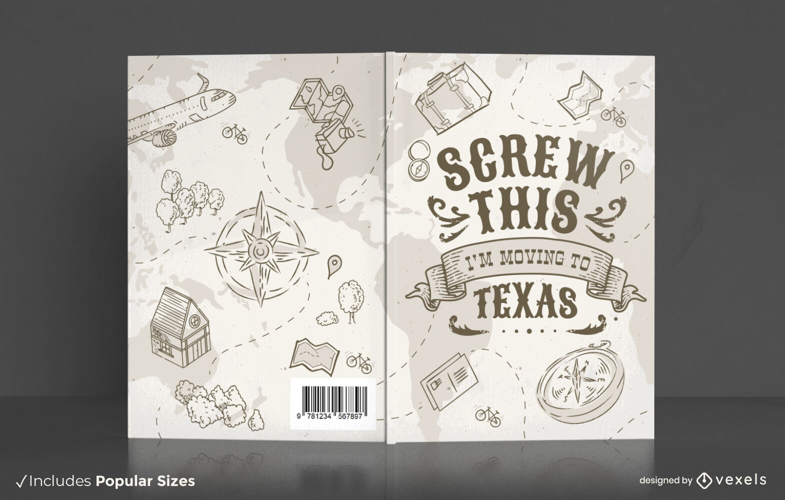 Diseño de portada de libro de viajes a texas.