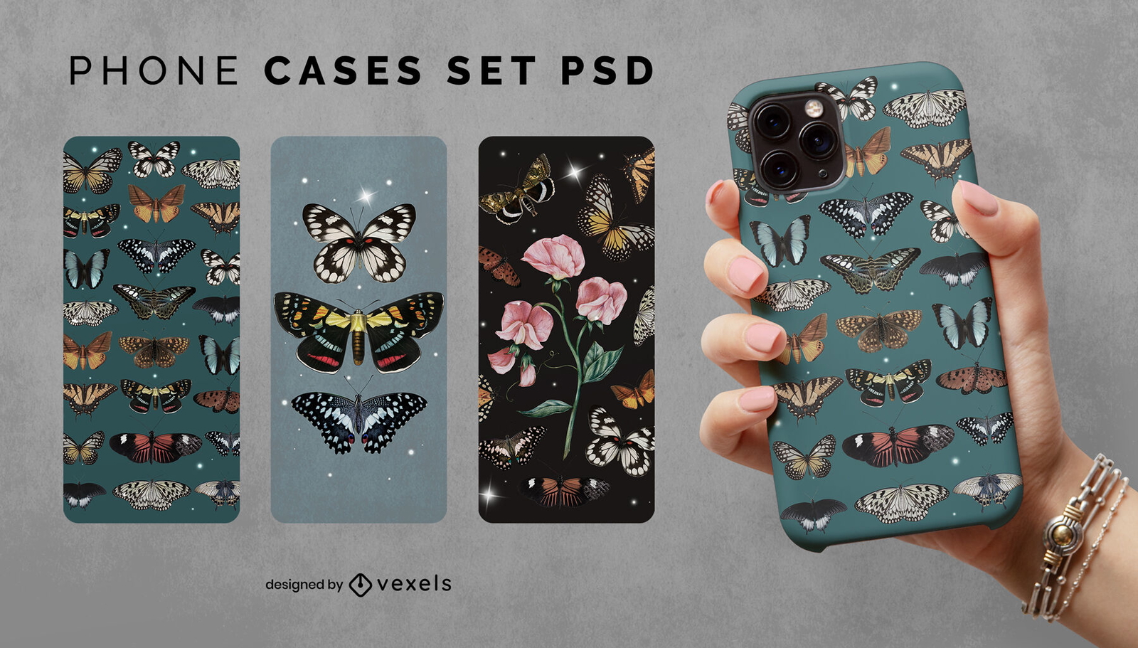 Conjunto de fundas de teléfono PSD de especies de mariposas