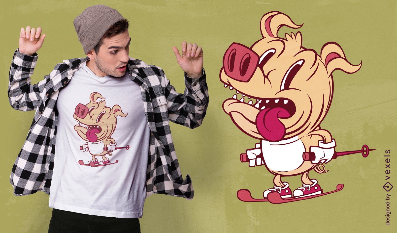 Crazy pig skiing t-shirt design