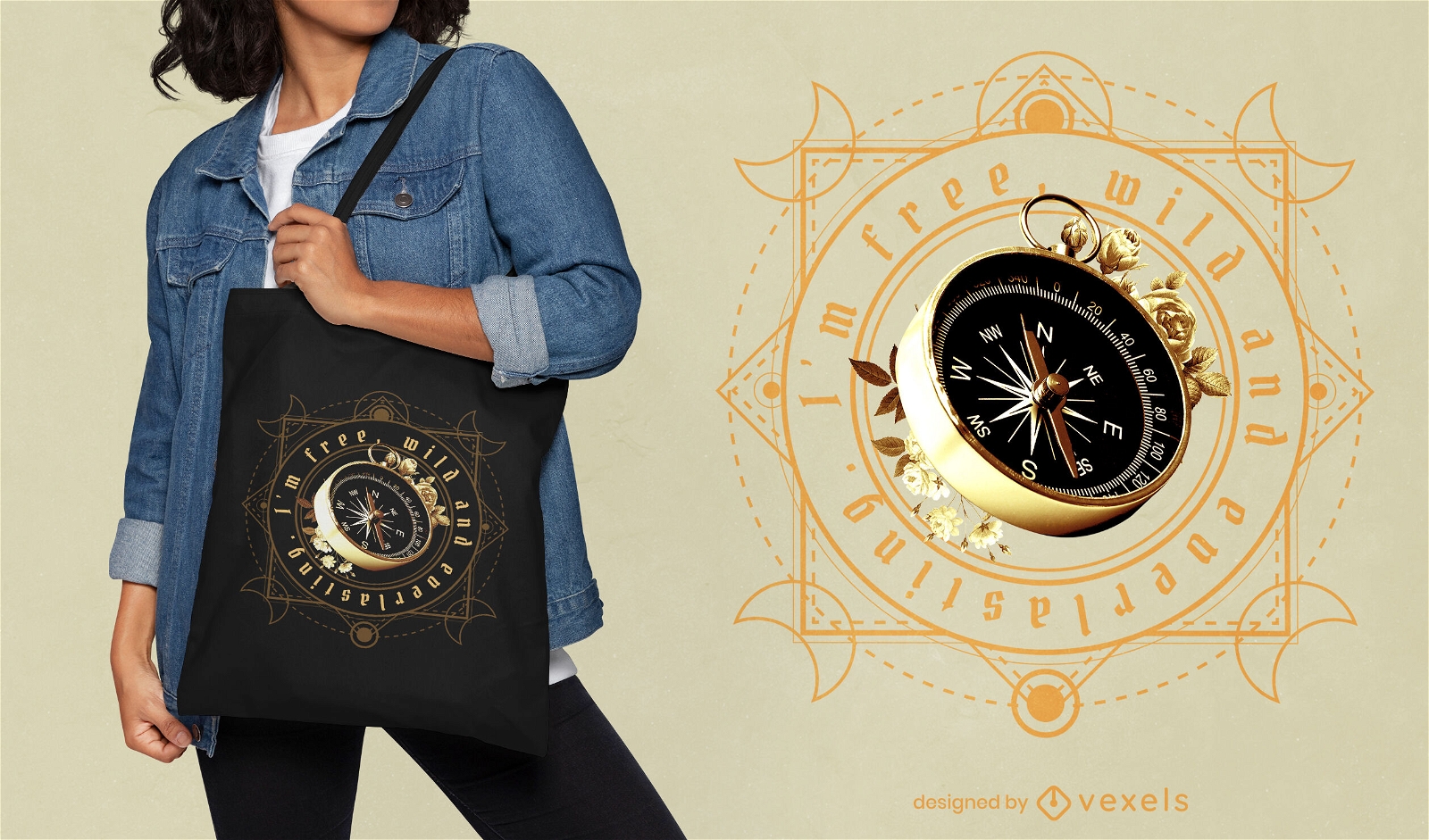 Golden compass tote bag design