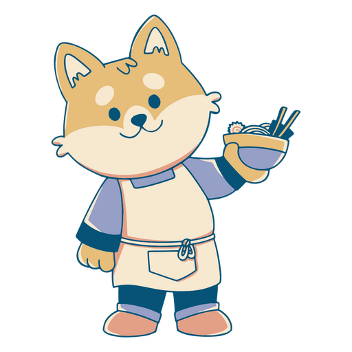 Adorável chef Corgi com uma tigela de ramen Desenho PNG