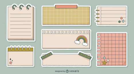Conjunto de adesivos de notas e cadernos