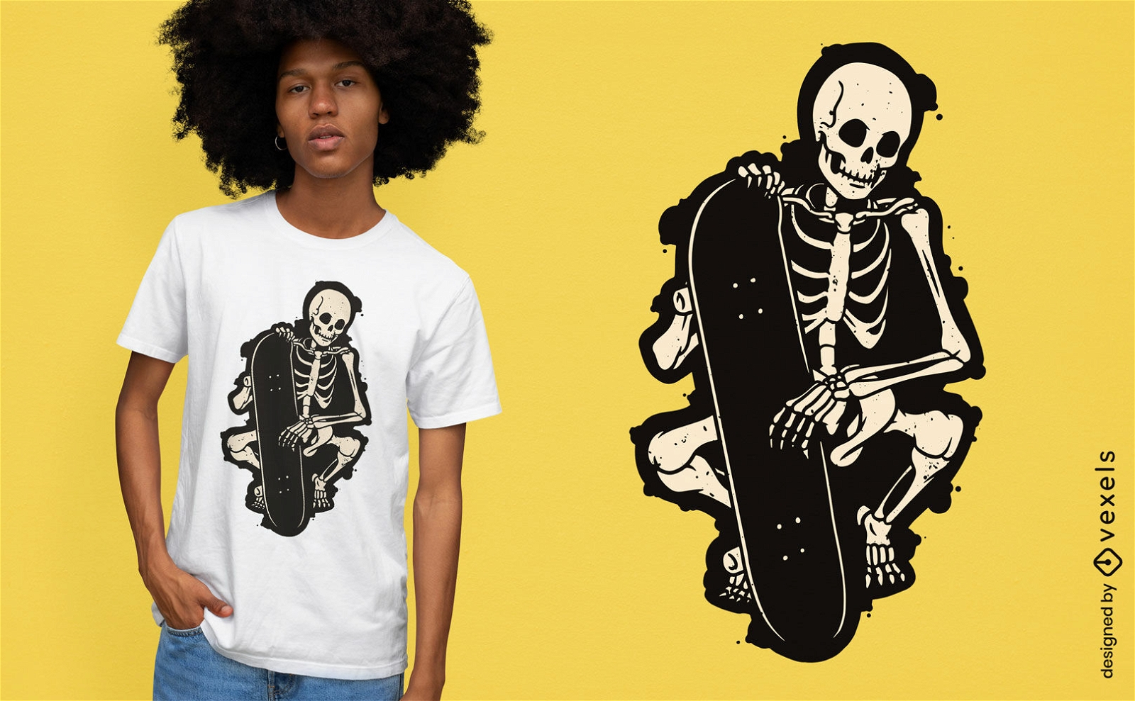 Diseño de camiseta recortada de esqueleto con monopatín