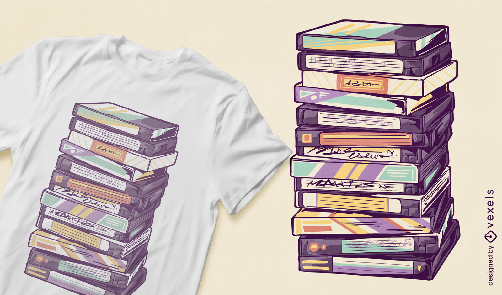 Stapel von Retro-VHS-B?ndern T-Shirt-Design