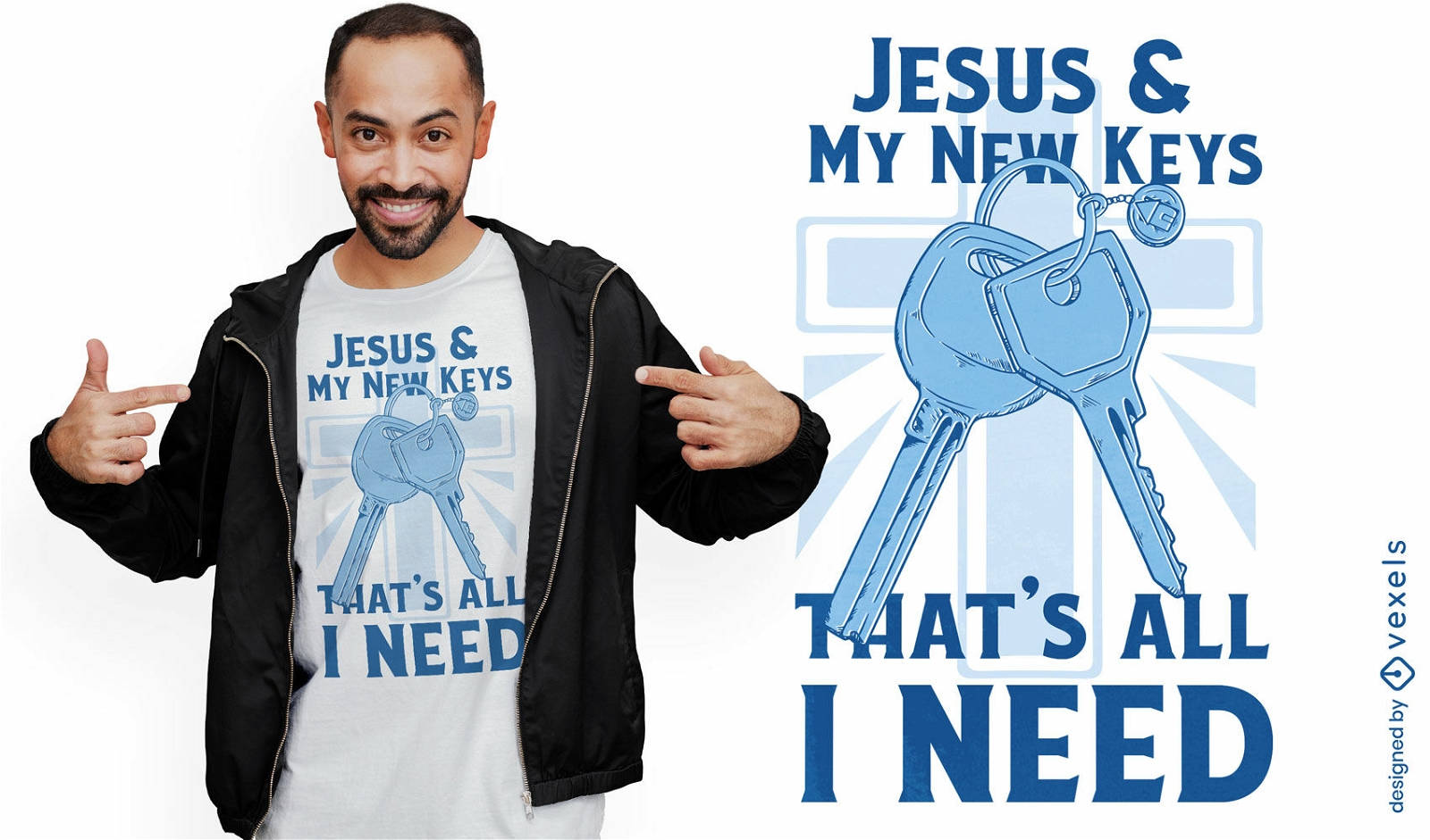 Nuevas llaves de casa y diseño de camiseta de Jesús.
