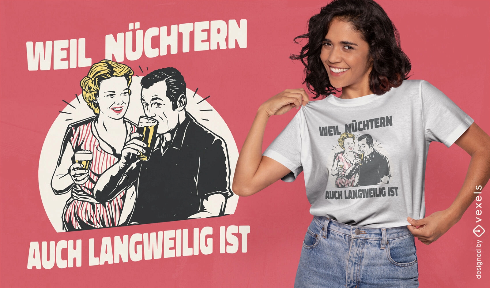 Vintage-Paare trinken Bier-T-Shirt-Design