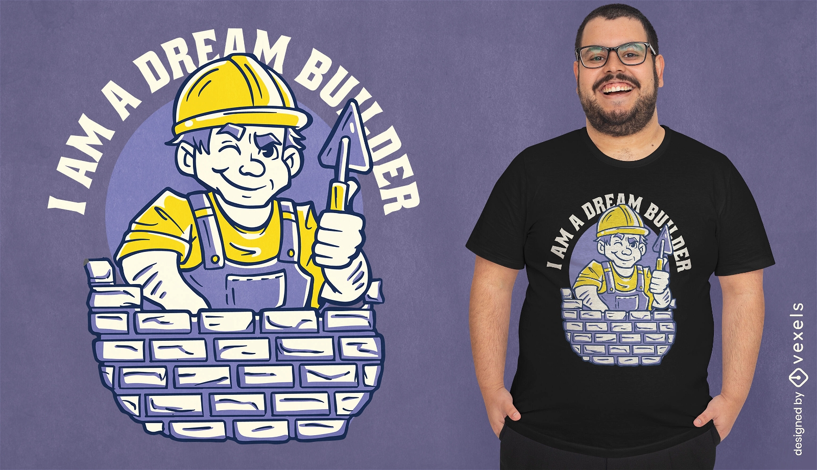 Diseño de camiseta de dibujos animados de constructor de sueños