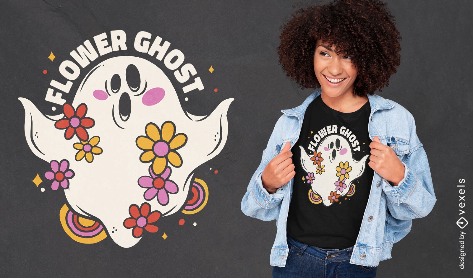 Design de camiseta de Halloween de fantasma hippie