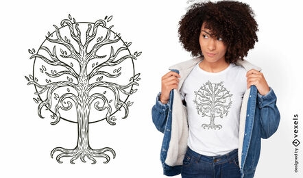 Design de t-shirt de natureza de árvore mágica antiga