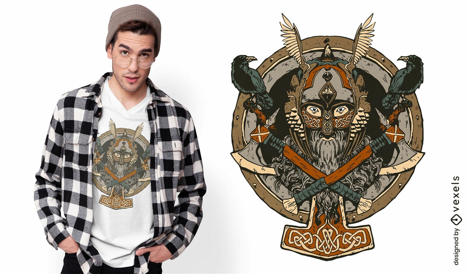 Design de camiseta de guerreiro viking áspero