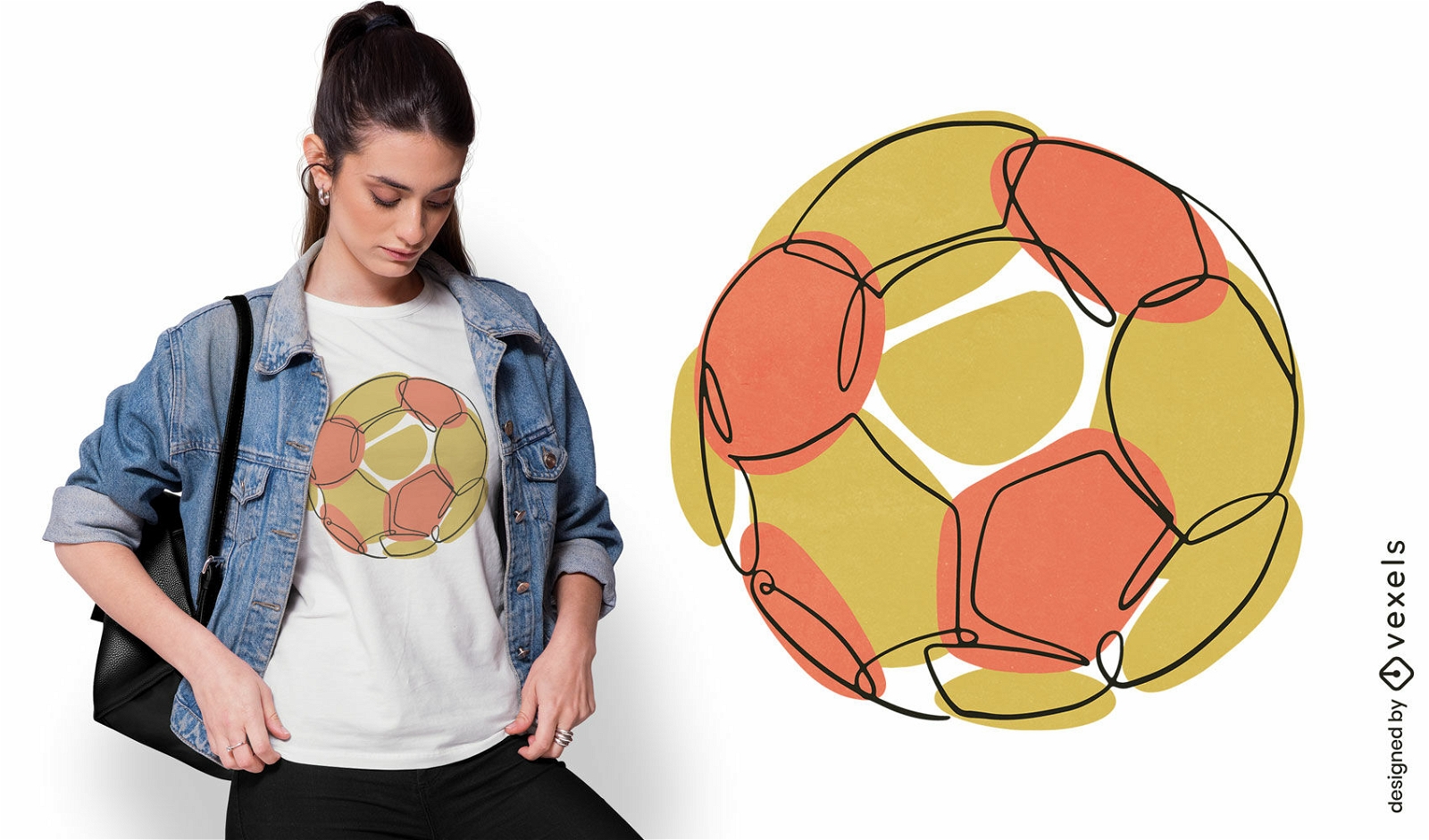 Diseño de camiseta de línea continua de balón de fútbol.