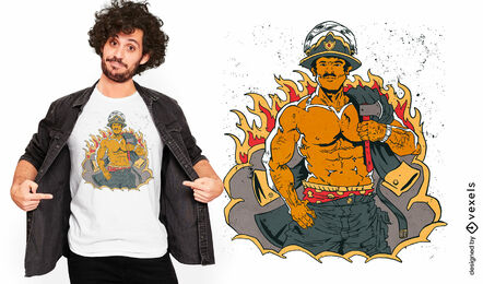 Strong firefighter character t-shirt design