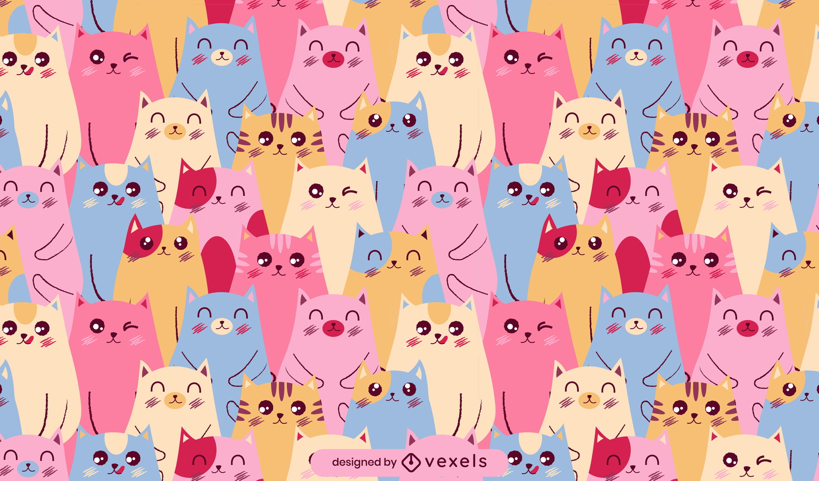 Design de padrão de gatos bonitos dos desenhos animados