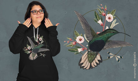 Design de camiseta de beija-flor floral
