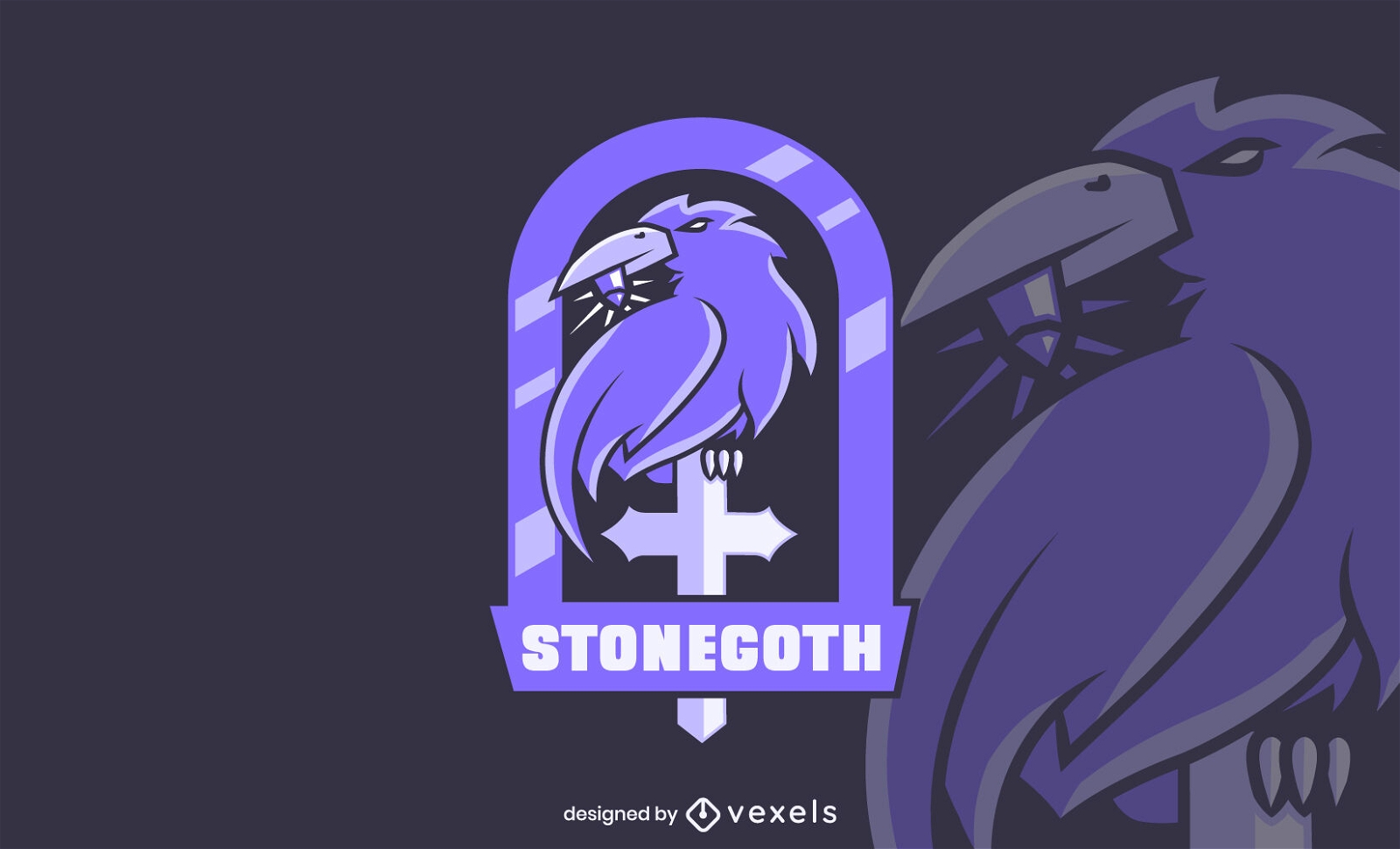 Design de logotipo de corvo gótico de pedra