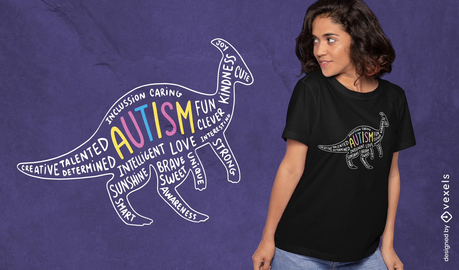 Autismo cita diseño de camiseta de dinosaurio.