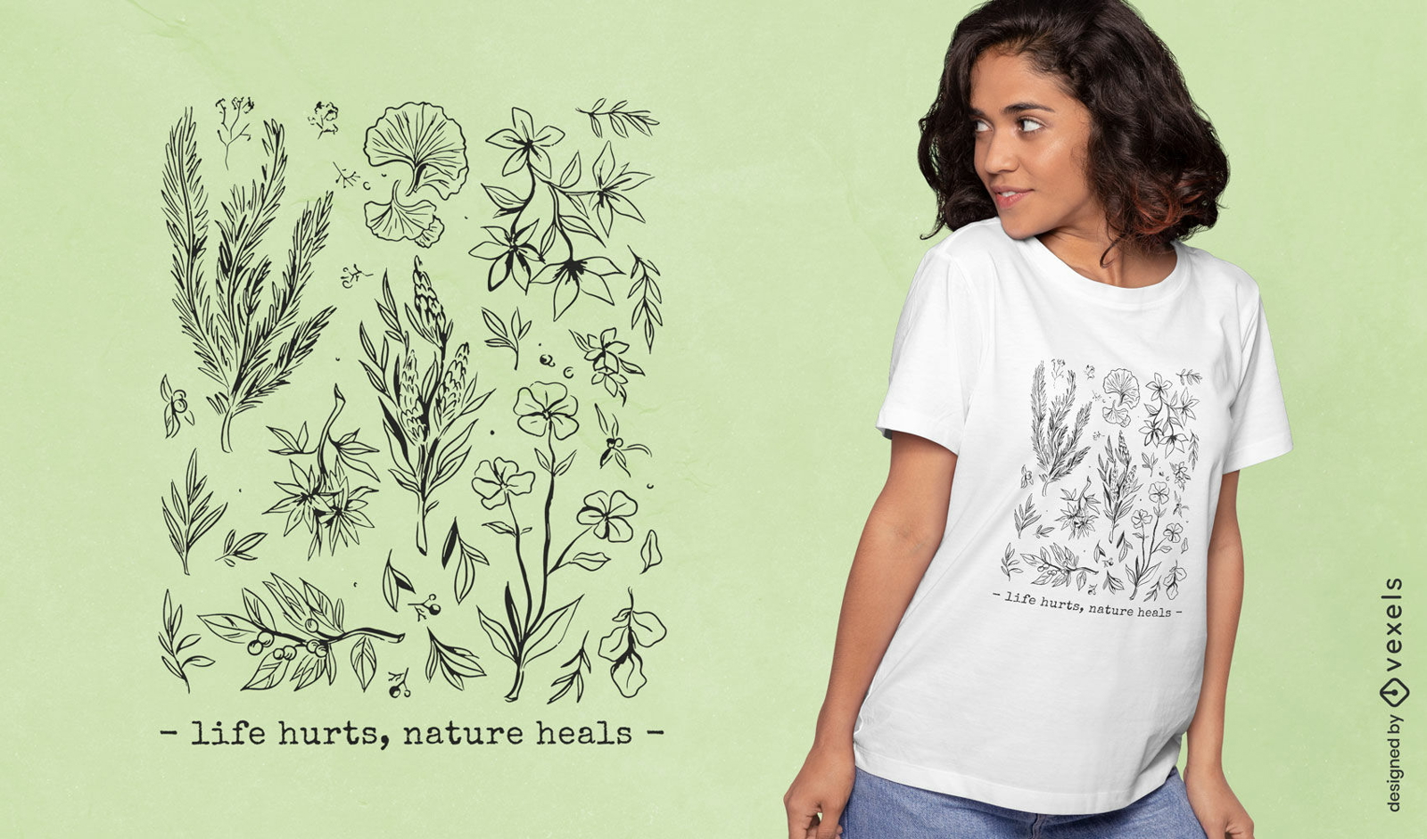 Diseño de camiseta de plantas botánicas de la naturaleza.