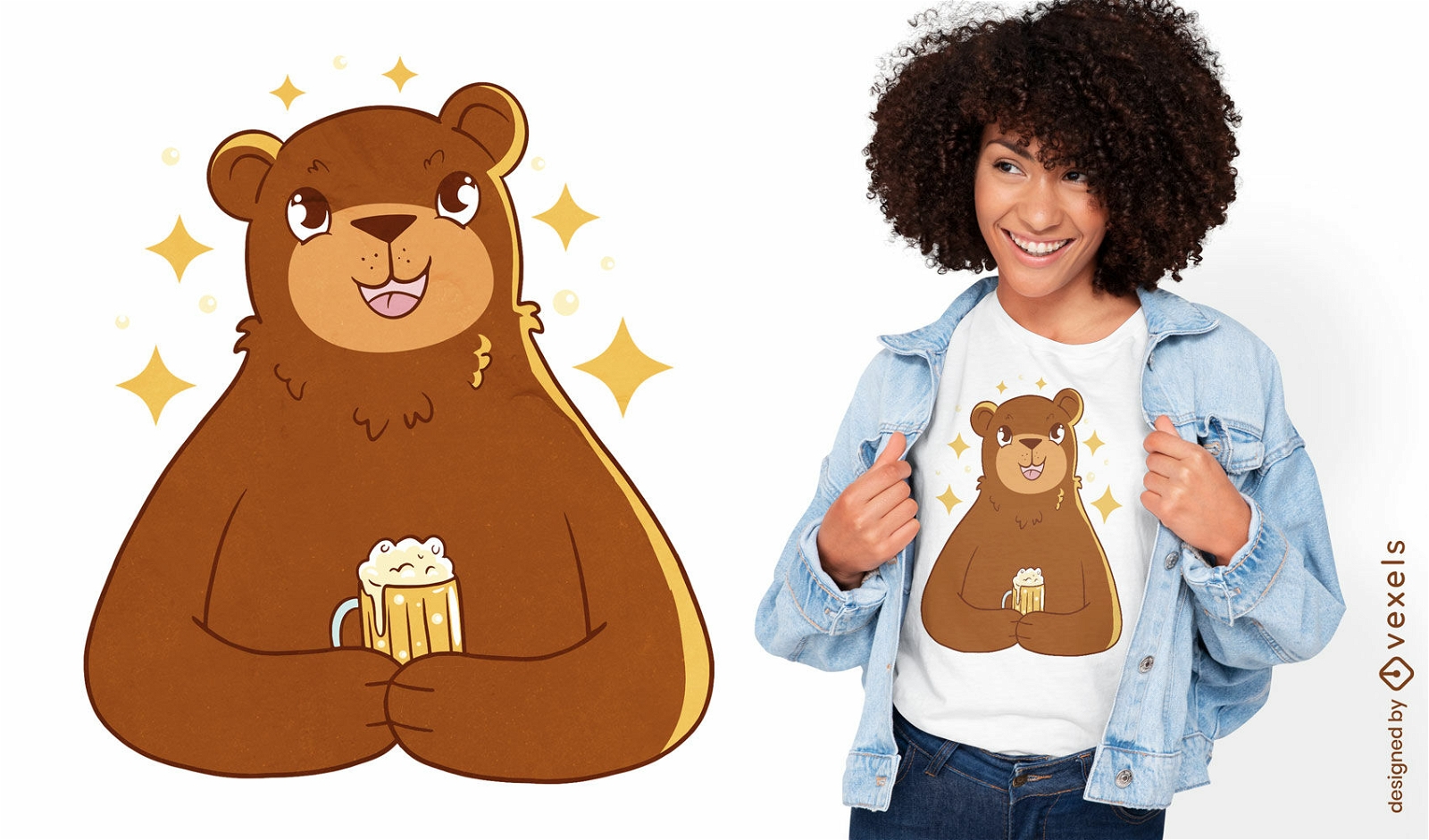 Design de camiseta de desenho animado de urso de cerveja