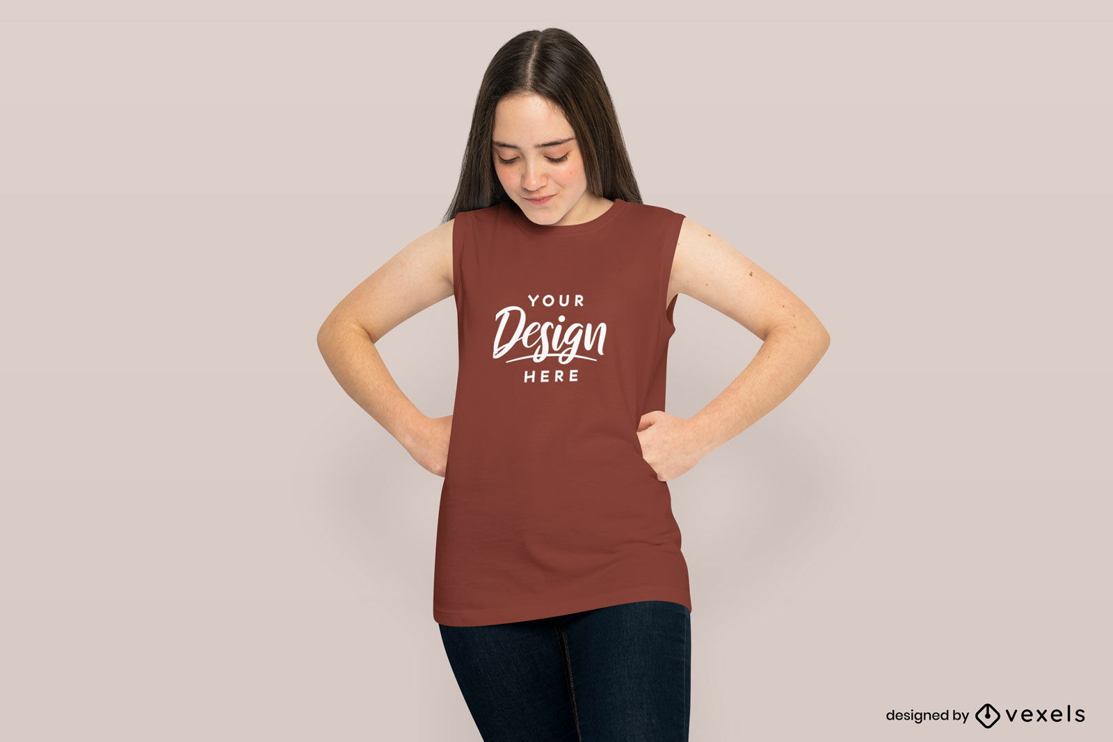 Teen model looking down tanktop mockup