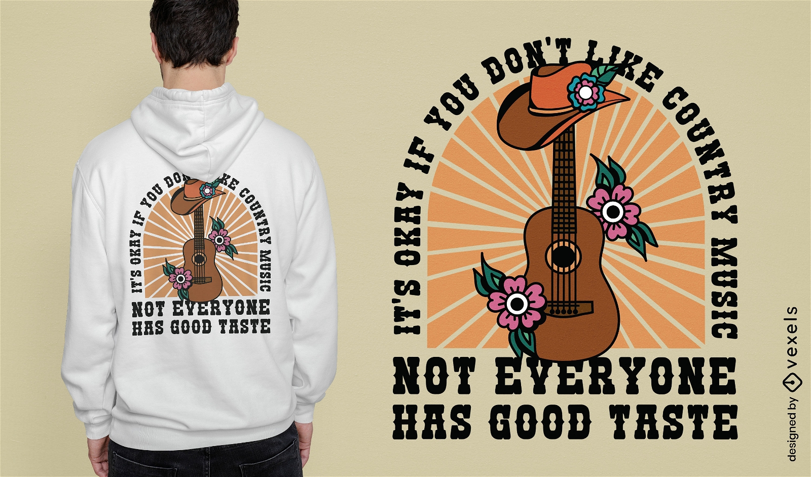 Diseño de camiseta de guitarra de música country.
