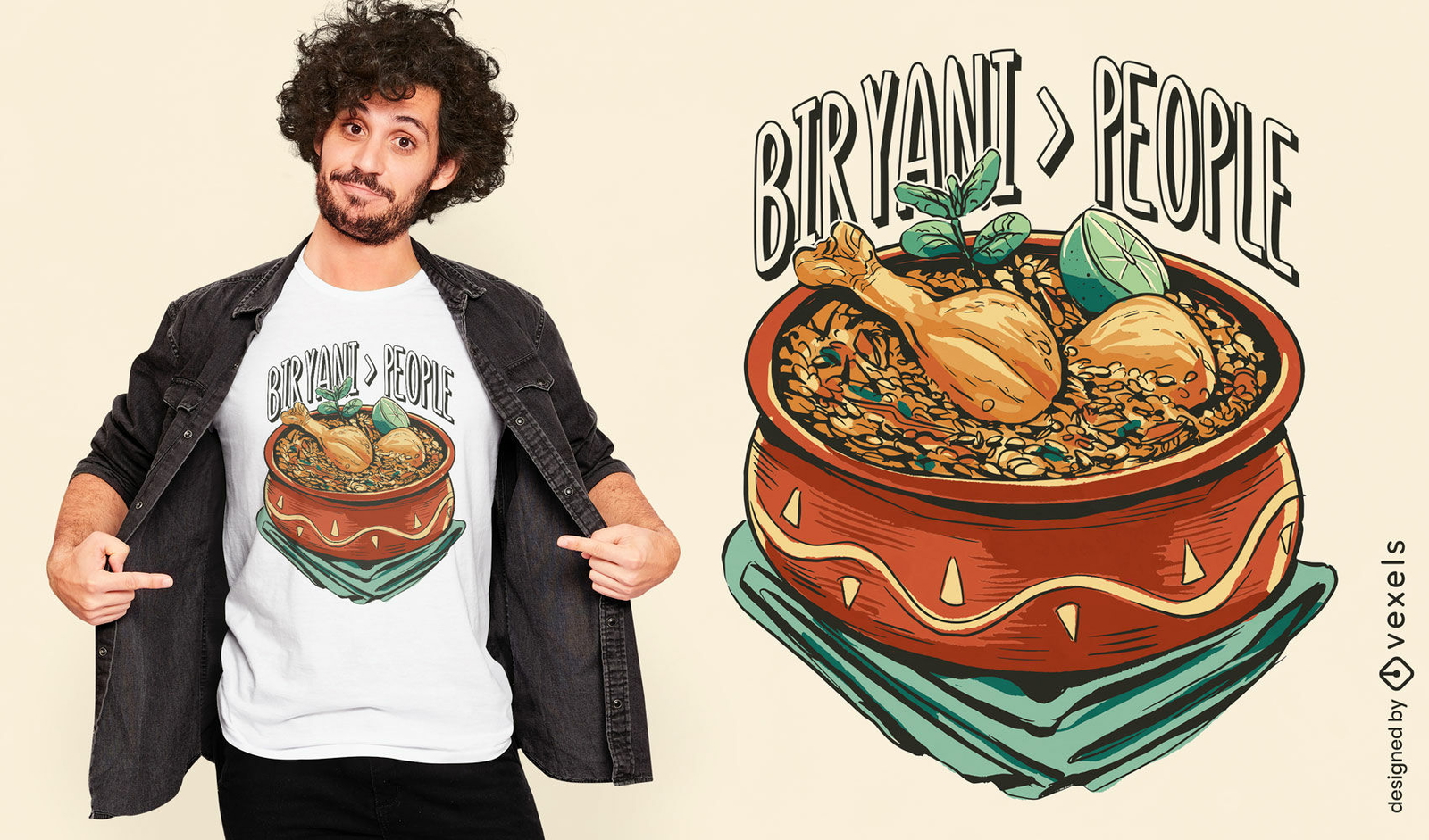 T-Shirt-Design mit Biryani-Schüssel