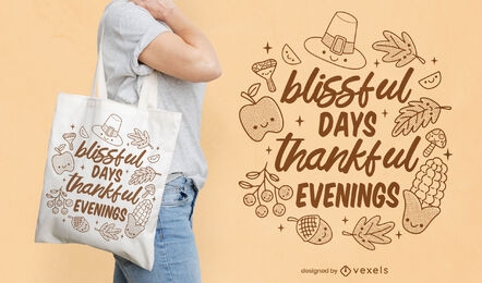 Thankful evenings Thanksgiving tote bag design