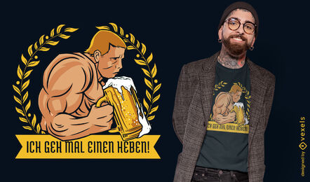 Starker Mann, der Bier-T-Shirt-Design trinkt