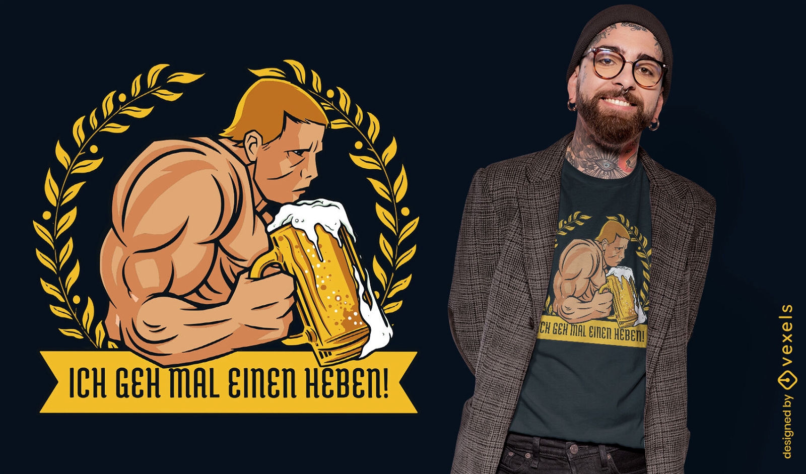 Design de camiseta de homem forte bebendo cerveja