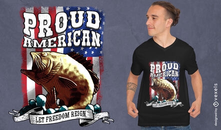 Proud american fish and flag psd t-shirt design