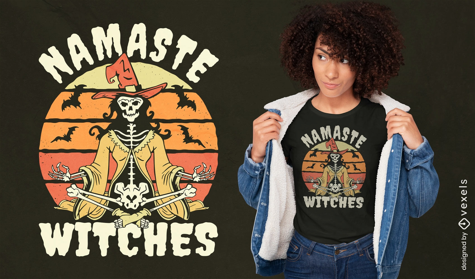 Skeleton witch meditating t-shirt design