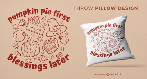 Thanksgiving food characters throw pillow design