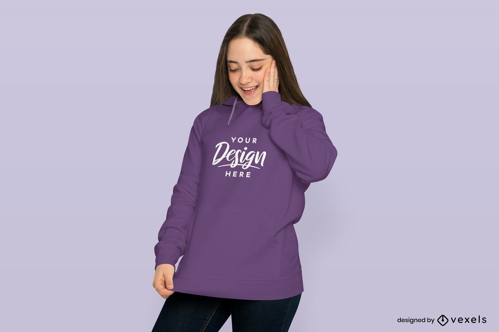 Teen girl with happy face hoodie mockup
