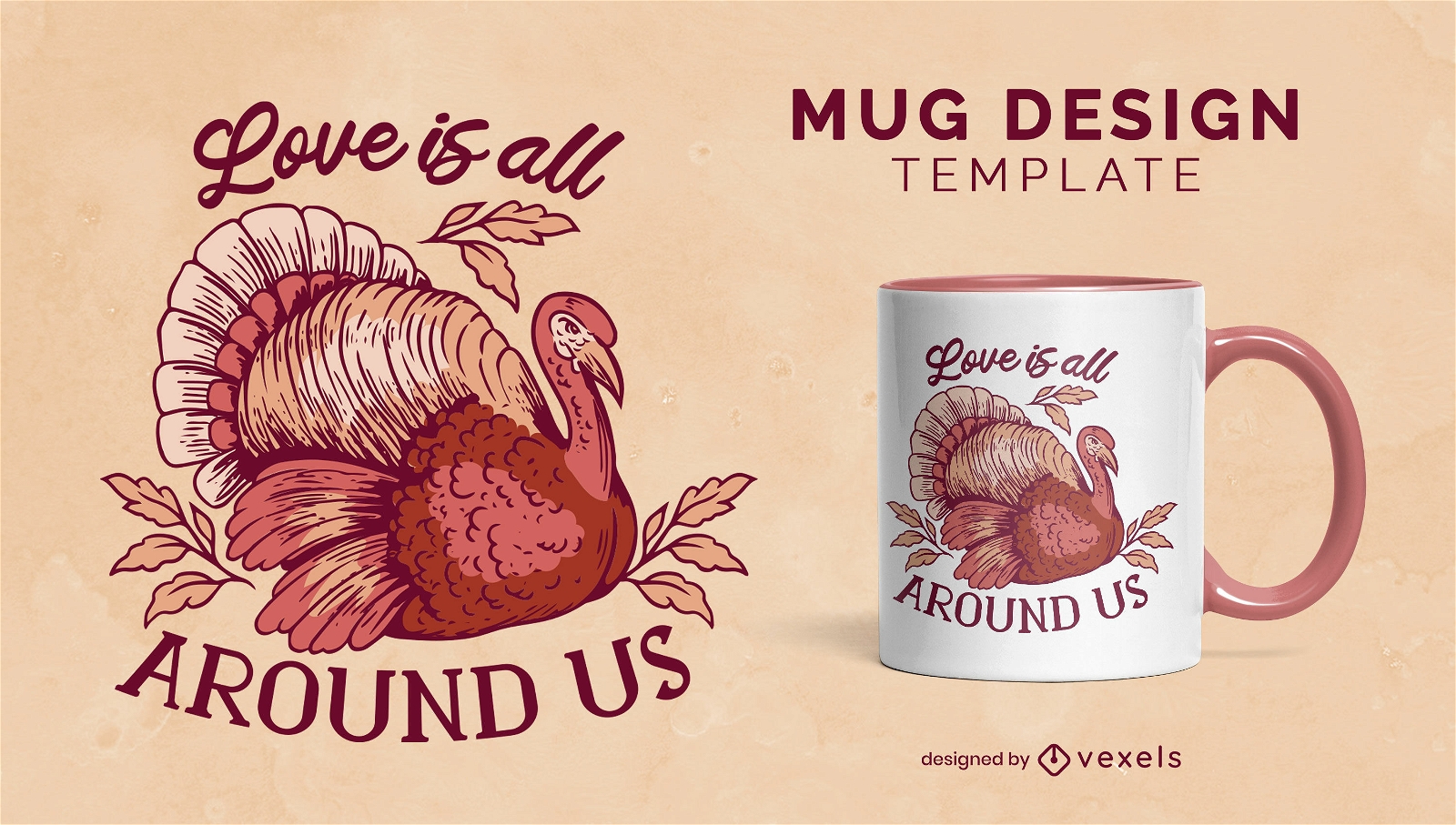 Thanksgiving turkey love mug design