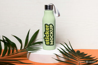 Bottle In Display Sticker Mockup PSD Editable Template