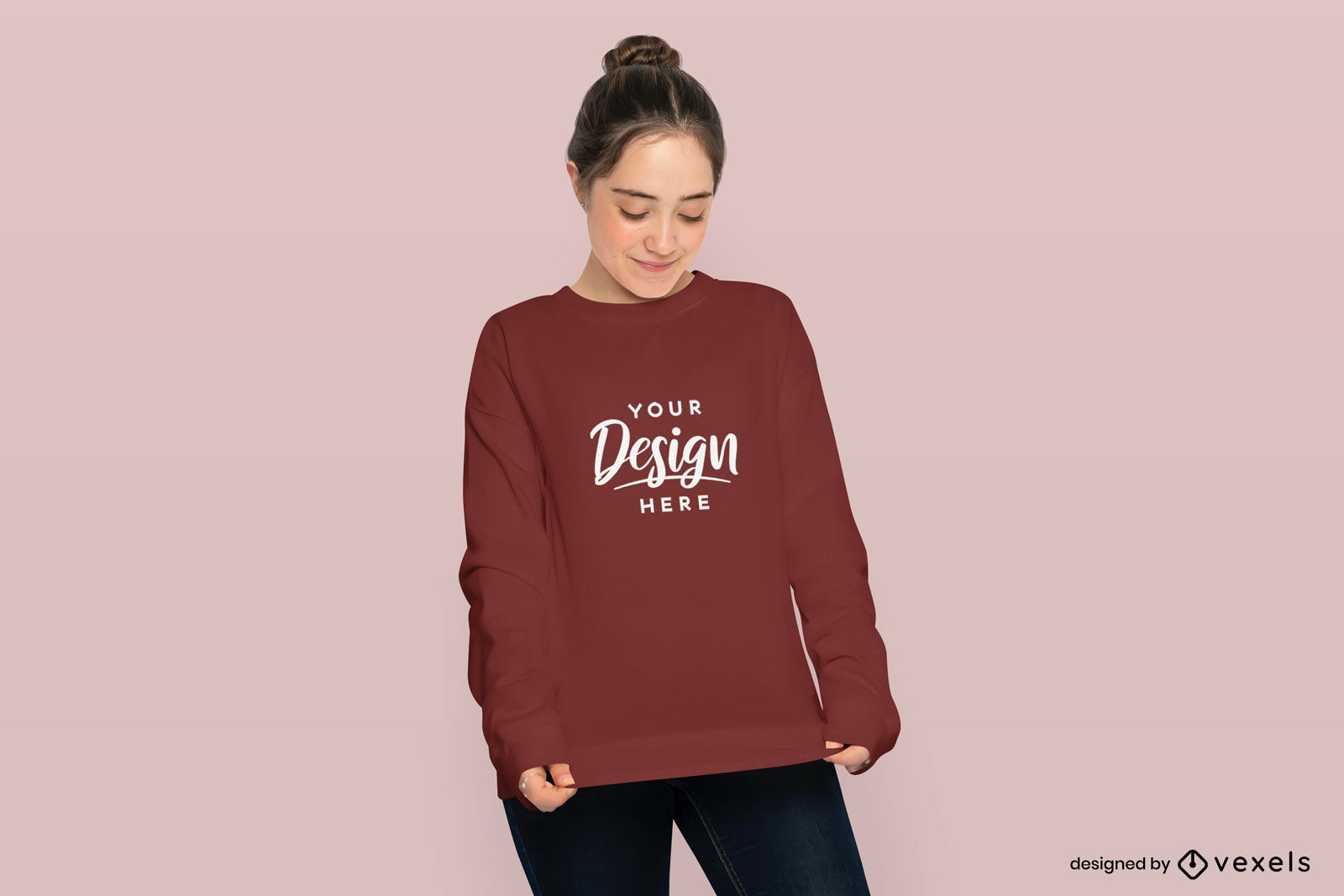 Maqueta de sudadera de chica adolescente con moño