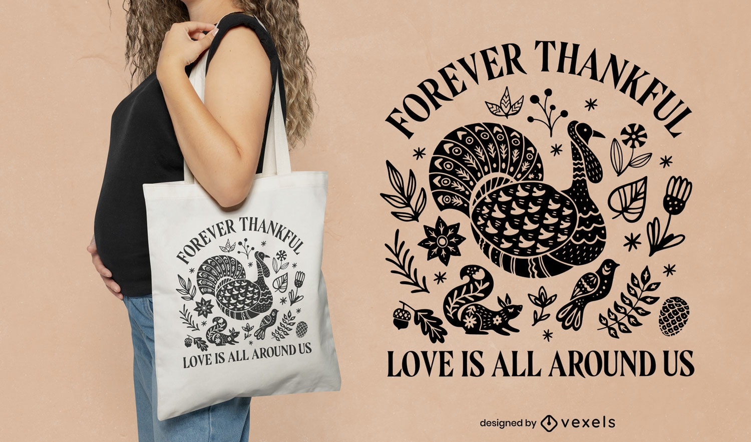 Thanksgiving turkey cut out tote bag design