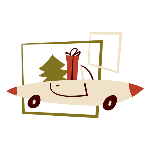 Joyful car with a tree on the roof PNG Design